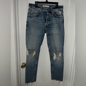 Men Zara Ripped Cropped Jeans